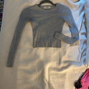 Pull & Bear Gray Ribbed Long Sleeve Top